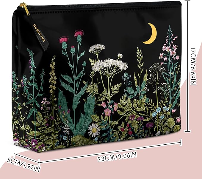 Cute Makeup Bag for Purse Waterproof Cosmetic Bags for Women Funny Smooth Zipper Travel Toiletry Pouch 10X8 Inches-Wildflowers Makeup pouch