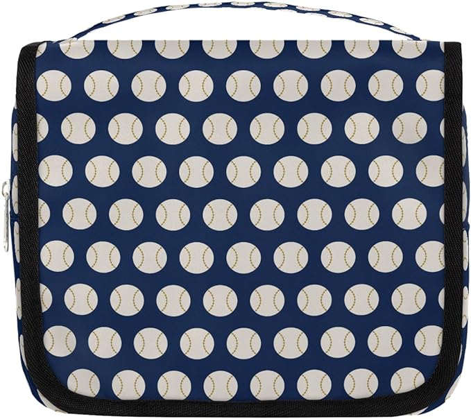 Travel Toiletry Bag for Women & Men Baseball Sports Blue Hanging Cosmetic Organizer Portable Waterproof Makeup Case Make Up Bag with Compartments Travel Essentials for Bathroom Shower