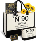 90th Birthday Gifts for Women Canvas Tote Bag Travel Gear, Unique 90 Years Old Gifts for Wife Sister Mom Aunt Friends Her, Vintage N°90 Handbag & Cosmetic Bag & Back in 1935 Poster
