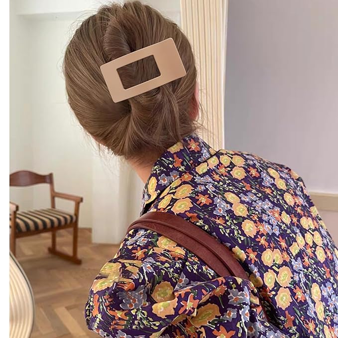 Velscrun Flat Hair Clips for Women Girls, Matte Lay Flat Claw Clips, Strong Hold Large Side Hair Clip All Hair Types, French Duck Billed Hair Jaw Claw Clip, Non Slip Grip for Daily Styling Brown