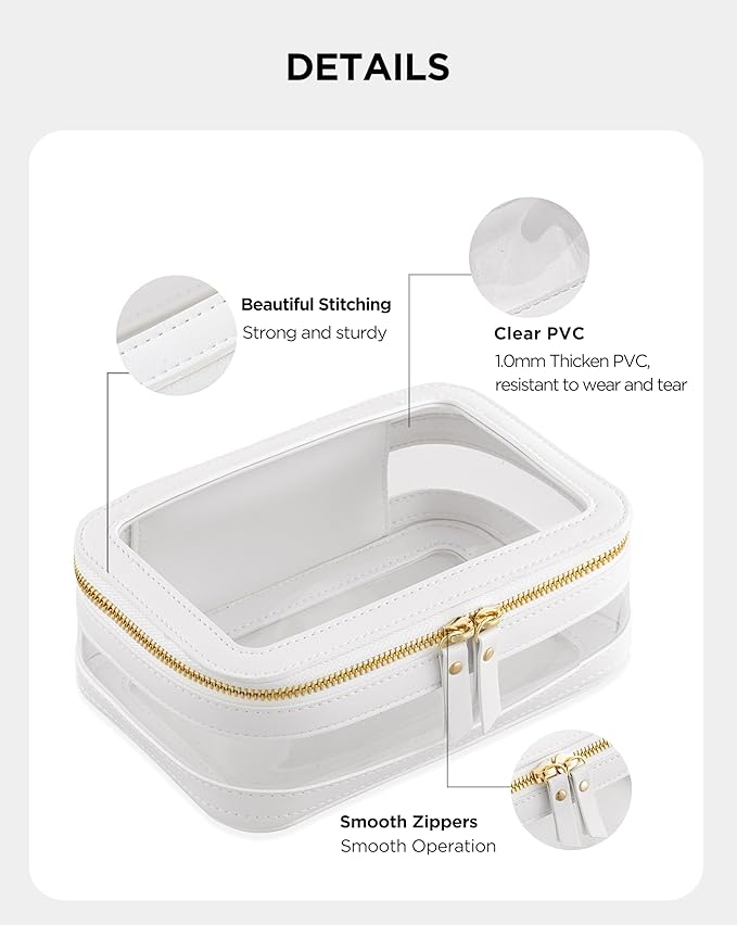Medium Clear Makeup Bag for Women, Portable Travel Makeup Bag Organizer Waterproof Toiletry Bag Cute Makeup Bags Cosmetic Bag Makeup Pouch, White