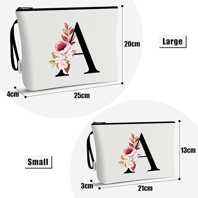 Vavabox A-Z Personalized Makeup Bag, Birthday Gifts for Women Mom, Gifts for Best Friend, Bride Bridesmaid Cosmetic bag (S, 03-White Set)
