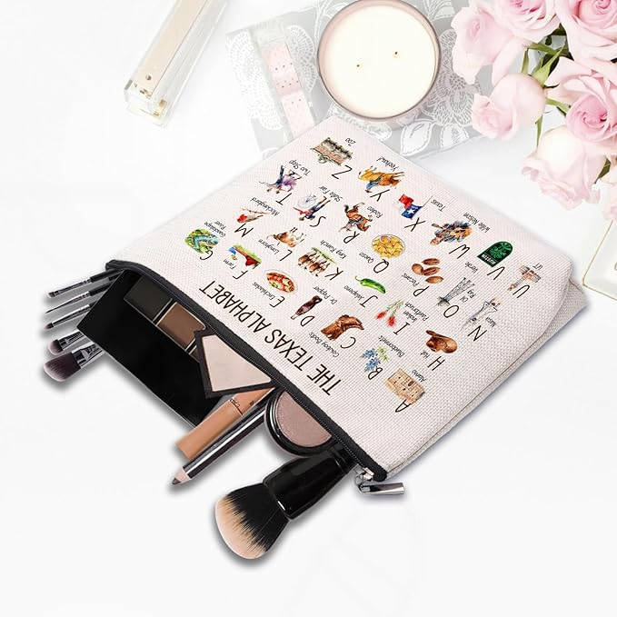 Cute Texas State Souvenirs Gift Makeup Bag Texas Themed Gifts for Women Alphabet Travel Cosmetic Bag Pouch