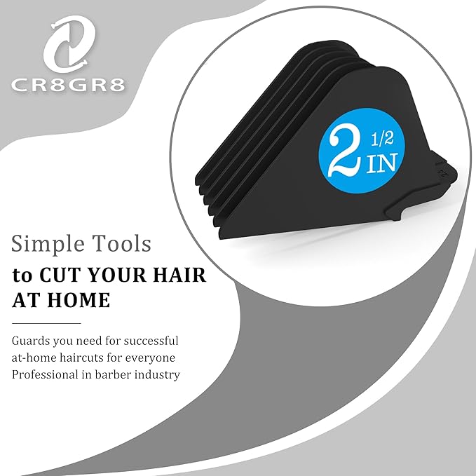 Clipper Guards for Wahl 10 12 14 16 18 20 Hair Clipper Guards 6pcs Extra Long Clipper Guard Attachments 2.5 Inch Clipper Guides Multiple Sizes Universal 2.5", 2.25", 2", 1.75", 1.5", 1.25" (Black)
