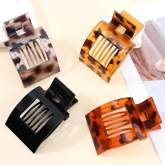 Velscrun Flat Hair Clips for Women Girls, Bright Leopard Color Lay Flat Claw Clips, Strong Hold Large Hair Clip for Thick Hair, French Duck Billed Hair Jaw Claw Clip, Non Slip Grip for Daily Styling