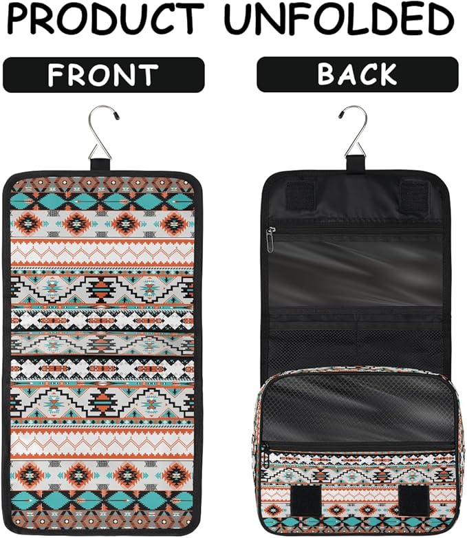 Travel Toiletry Bag for Women & Men Aztec Western Ethnic Hanging Cosmetic Organizer Portable Waterproof Makeup Case Make Up Bag with Compartments Travel Essentials for Bathroom Shower