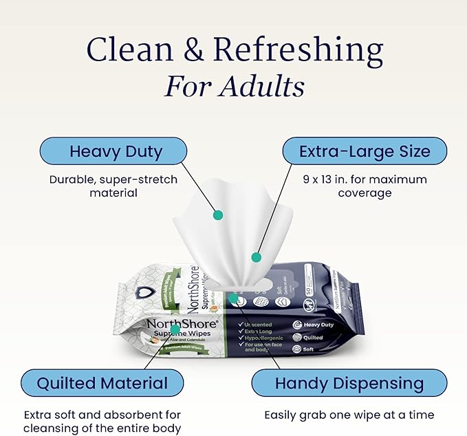 NorthShore Supreme Heavy-Duty Quilted Wipes, X-Large, 9 x 13 in., 50 ct, 3-Pack