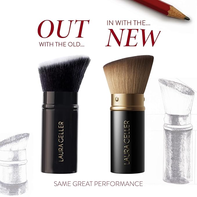LAURA GELLER NEW YORK Retractable Black Kabuki Brush for Liquid, Cream and Powder Face Makeup With Aluminum Handle
