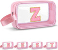 Initial Makeup Bag,Letter Z Cute Clear Monogrammed Cosmetic Travel Bag for Womens Girls,Personalized Pink Aesthetic Traveling Make Up Organizer Bag for Beach,Waterproof Toiletry Bag