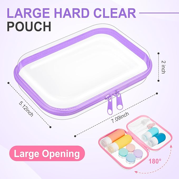 Sanwuta 6 Pcs Clear Hard Zipper Case Hard Plastic Zipper Pouches Makeup Bag Pencil Pouches Transparent Cases for Snacks Plastic Storage Organizer Box for Travel(Colorful,7.09 x 5.12 x 2 Inch)