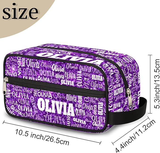 Personalized Makeup Bag with Name, Best Friends Teen Women Mom Birthday Gift Toiletry Travel Bag for Toiletries, Purple Glittering Sequins