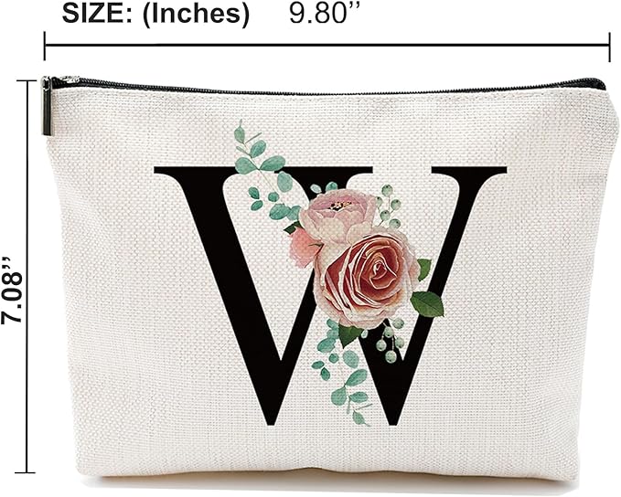 Initial A-Z Personalized Makeup Bag, Monogrammed Bridesmaid Gifts/Presents Cosmetic Bag, Portable Stationary Storage Organizer Pouch, Friendship Love Travel Makeup Bags