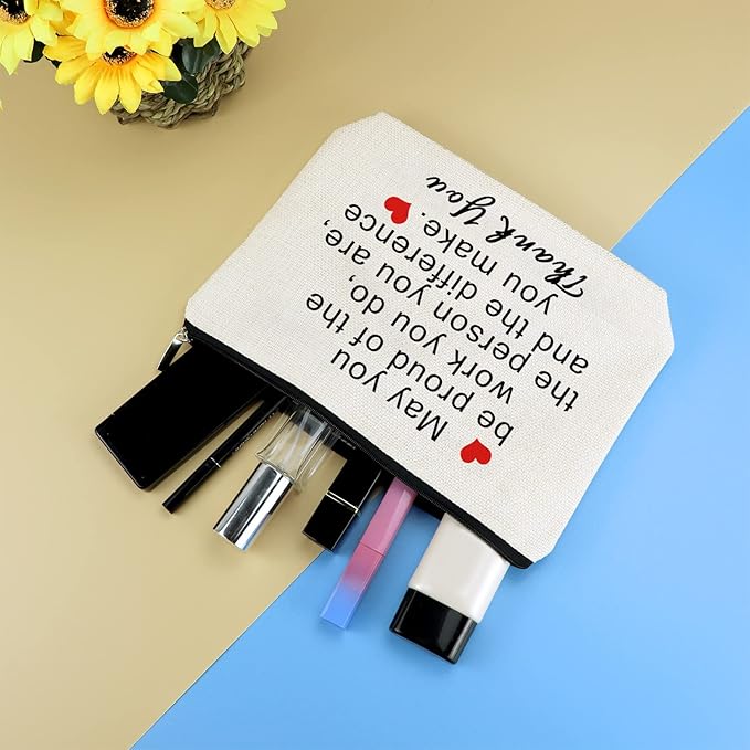 Thank You Gifts for Women Social Worker Makeup Bag Inspirational Gifts for Friends Colleague Coworker Employee Appreciation Gift for Nurse Mentor Teacher Thanksgiving Birthday Gift Cosmetic Bag Pouch