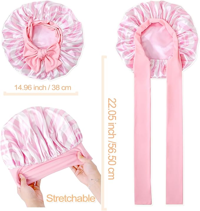 GDTOGRT Satin Silk Bonnet for Sleeping Women - Double Layer Sleep Hair Bonnets Caps for Curly Braid Hair with Tie Band