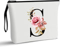 Vavabox A-Z Personalized Makeup Bag, Birthday Gifts for Women Mom, Gifts for Best Friend, Bride Bridesmaid Cosmetic bag (S, White)