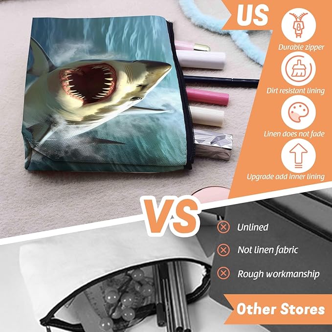 Cosmetic Bags Travel Makeup Toilet Case Waterproof Pouch for Women Girls 6.7X9.45inches - Close - Up of A Great White Shark With Open Mouth