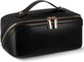 Abiudeng Travel Makeup Bag,Large Capacity Toiletry Bag Cosmetic Bags for Travel Essentials,Waterproof Portable Pouch Open Flat Makeup bag Organizer with Divider and Handle-black
