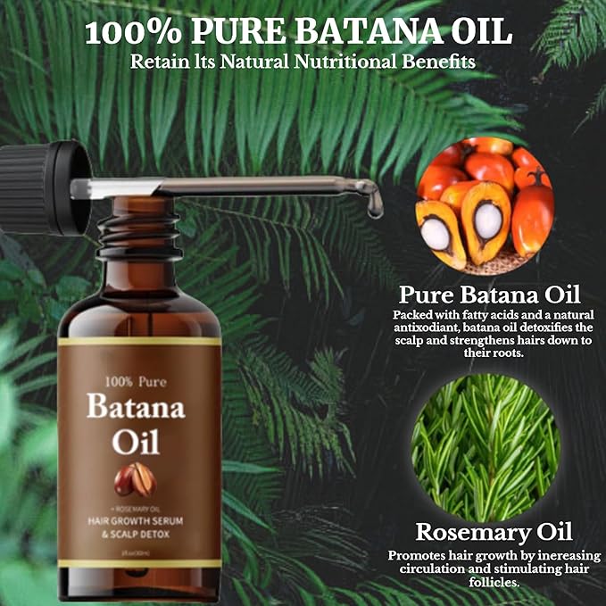 Batana Oil for Hair Growth, 100% Organic Batana Oil from Honduras with Rosemary, Enhances Hair & Skin Radiance Nourishment, Reduce Hair Loss, Batana Hair Oil for Women and Ma, 30ml / 1 Fl Oz (2)