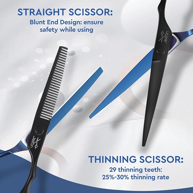 JASON Hair Cutting Scissors Kit - Professional 10 PCS Haircut Scissors Set with 6.7" Thinning/Texturizing Scissors, Straight Shears for Men Women Home Salon Barber (30 Teeth, Black & Blue) Christmas