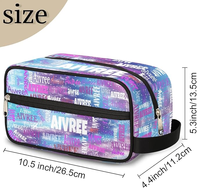 Personalized Travel Cosmetic Bag Waterproof Makeup Bags, Custom Name Purple Blue Galaxy Organizer Case Toiletries Container Bag