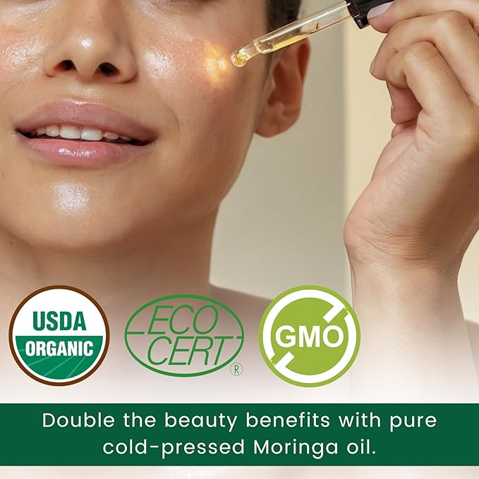 Organic Moringa & Jojoba Oil Bundle – 100% Pure, Cold Pressed, Extra Virgin, Food Grade Oils for Face, Hair & Body – Deep Moisturizing, Anti-Aging & Nourishing Skin Care Duo (2 x 4oz Bottles)