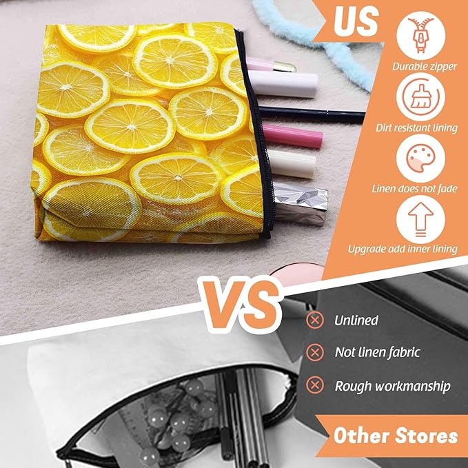 Cosmetic Bags Travel Makeup Toilet Case Waterproof Pouch for Women Girls 6.7X9.45inches - Arrangement of Lemon Slices in A Bright Yellow