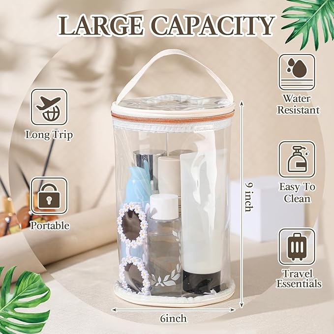 Sanwuta Clear Lotion Bag for Toiletry Cylinder Makeup Bag Heavy Duty Sunscreen Travel Organizer Pouch Waterproof Cosmetic Bag with Handle Zipper Gift for Christmas Beach Pool Airport Women(White)