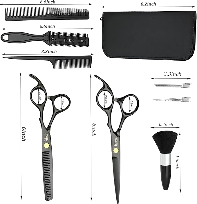 Hair Cutting Scissors Kit,11 Pcs Professional Haircut Scissors Kit with Cutting Scissors,Thinning Scissors, Comb, Cape, Clips,for Barber Shop, Salon, Home