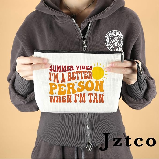 Jztco Summer Cosmetic Bag Beach Accessories Sunshine Inspirational Gifts for Beach Lovers Women Girls Coworker Grandma Sisters Mom Mothers Day Graduation Birthday Friendship Gifts Vacation Makeup Bag