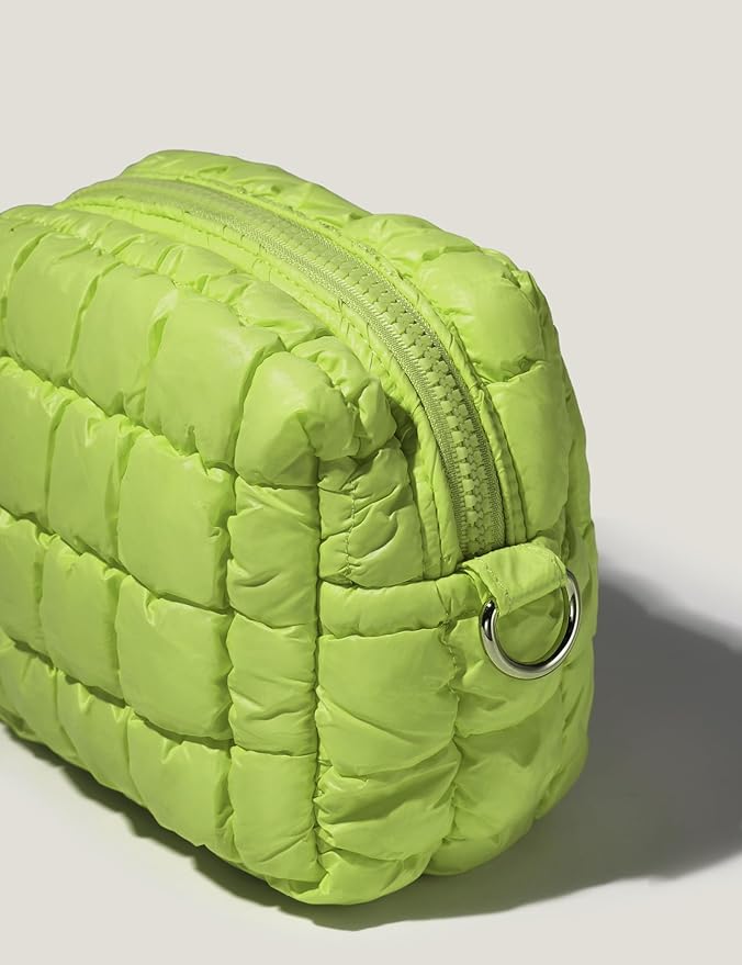 Yarnic Quilted Makeup Bag Quilt Cosmetic Bag, Puffy Travel Toiletry Bag for Women, Cute Makeup Bag Organizer Puffer Soft Makeup Pouch (Apple Green, S)