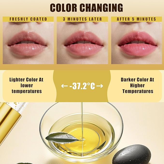 Transferproof Color Changing Lipstick with Gold Foil & 24H Moisturizing Glossy Shine – PH Reactive Long Lasting Mood Lipstick for Women, Deep Nourishment Lip Balm, Non-Fading Lip Gloss (1Pcs)