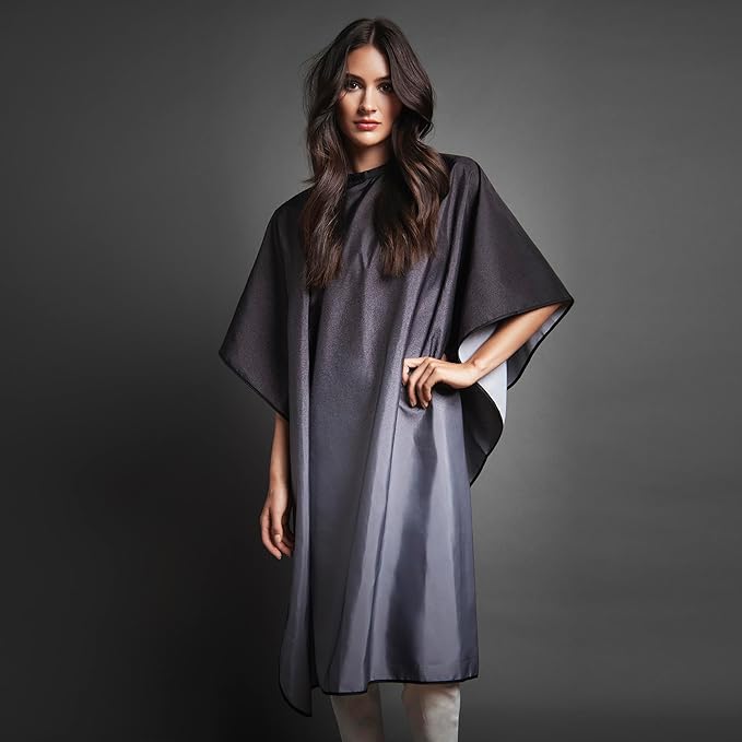 Fromm Professional Client Hair Styling and Hair Cutting Cape, Water and Stain Repellent Teflon Coating for Shampoo Bowl and Wet/Dry Cutting, 44" x 58", Black/Grey Ombre