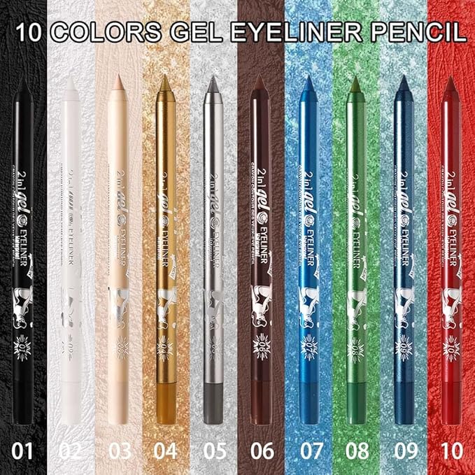 evpct 2Pcs White Color Gel Glitter Eyeliner Pencils Set for Women Waterline Waterproof Smudge Proof lapiz de ojos delineador de ojos contra el agua Eye Liner Makeup