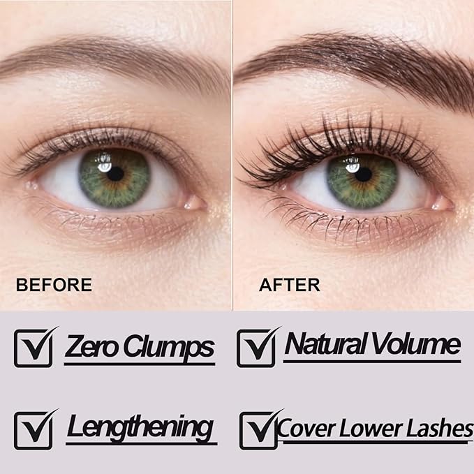 Black Mascara for Fine Short Lash & Older Women & Mulit-layered Lashes, Ultimate Length Volumizing Lower Bottom Lashes Mascara, Ultra-Precise Slim Adjustable Brush to Any Angle, Smudge-proof