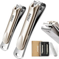 DEOU 3-in-1 Professional Nail Clipper Set - Stainless Steel Large/Medium Flat-Edge Clippers with Built-in Nail File, Champagne-Colored Nail Care Tools, Exquisitely Gift-Packaged for Home & Travel Use
