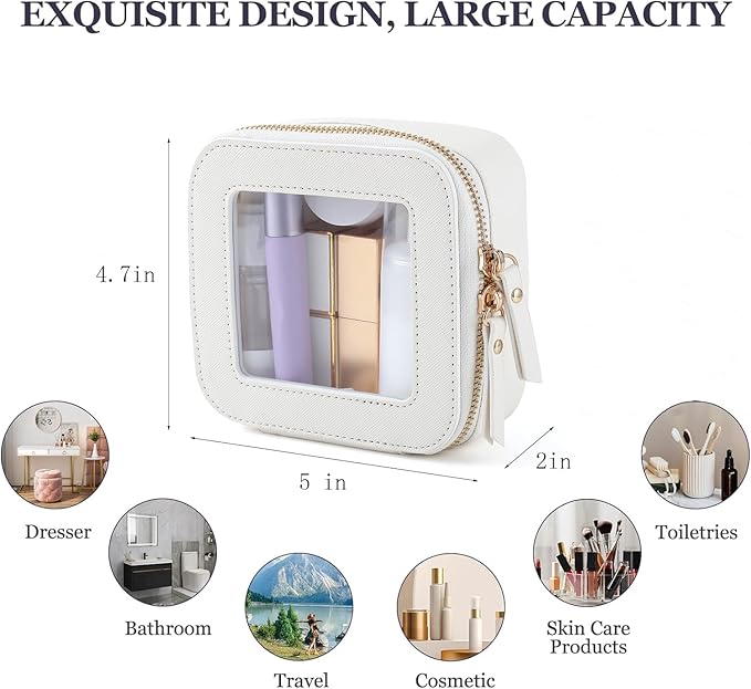 Small Clear Makeup Bag Travel Cosmetic Case, Portable Make Up Organizer Traveling Compact Car Bag for Essentials Transparent Toiletry Bag with Zipper