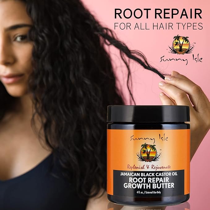 Sunny Isle Jamaican Black Castor Oil Root Repair Growth Butter 4oz | Restores & Revitalizes ALL Damaged Hair Types | Nutrient-Rich, Stimulates Hair Growth | Fights Dry, Itchy, Flaky Scalp