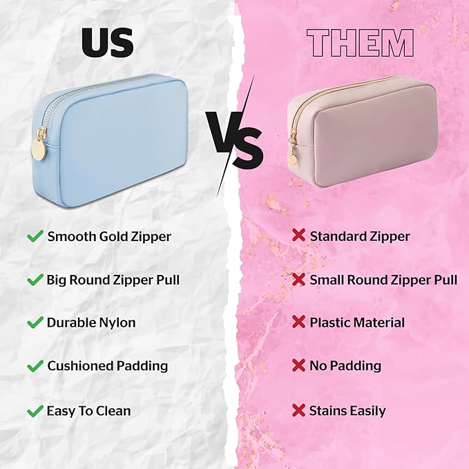 DANCOUR Nylon Makeup Bags for Women Large Preppy Travel Toiletry Pouch Cosmetic Bag Makeup Organizer