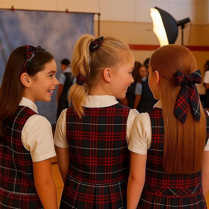 Plaid scrunchie, ClassExceed school uniform plaid, Back to school, handmade school uniform hair accessories (Navy Red white Plaid37)