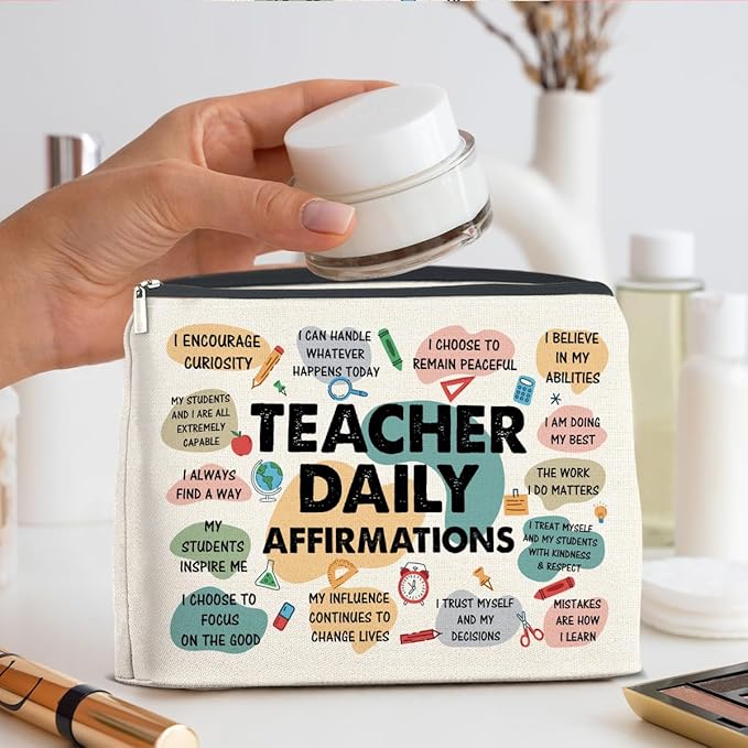 Inspirational Teacher Gifts Makeup Bag, Graduation & Daily Affirmations Zipper Pouch