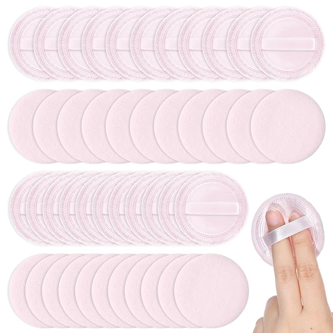 Makeup Pads for Pressed Powder 40 Pcs Cotton Powder Puffs Washable 2.36 Inch Round MakeupPowder Puff Pads with Ribbon White Round Cosmetic Face-Powder Make up Puffs Beauty Makeup Tools for Women