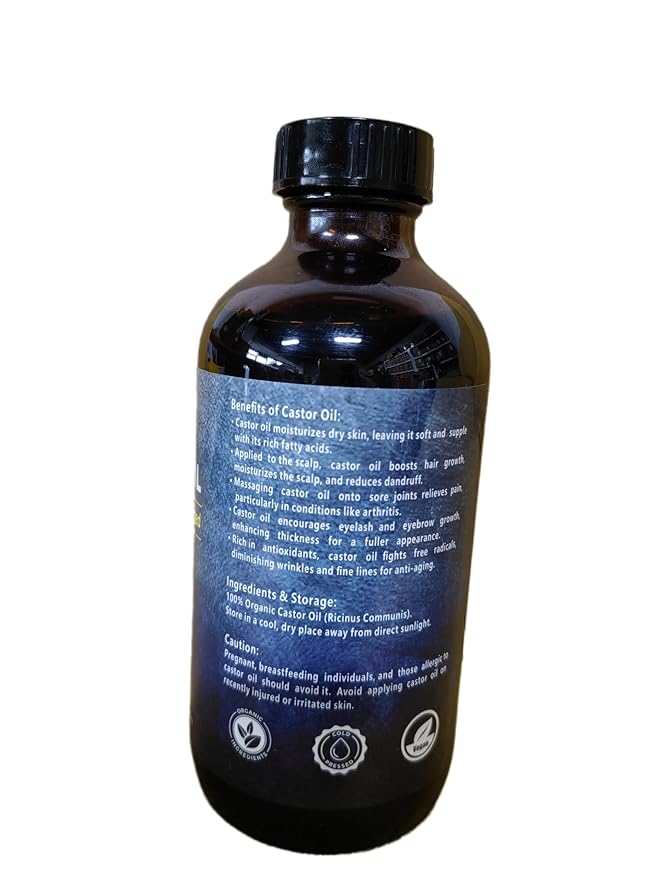 Organic Castor Oil for Face Roll On，Rollerball Deep Hydration for Skin Care and Hair, Castor Oil Organic Cold Pressed Unrefined Glass Bottle 8oz with 2 Roller