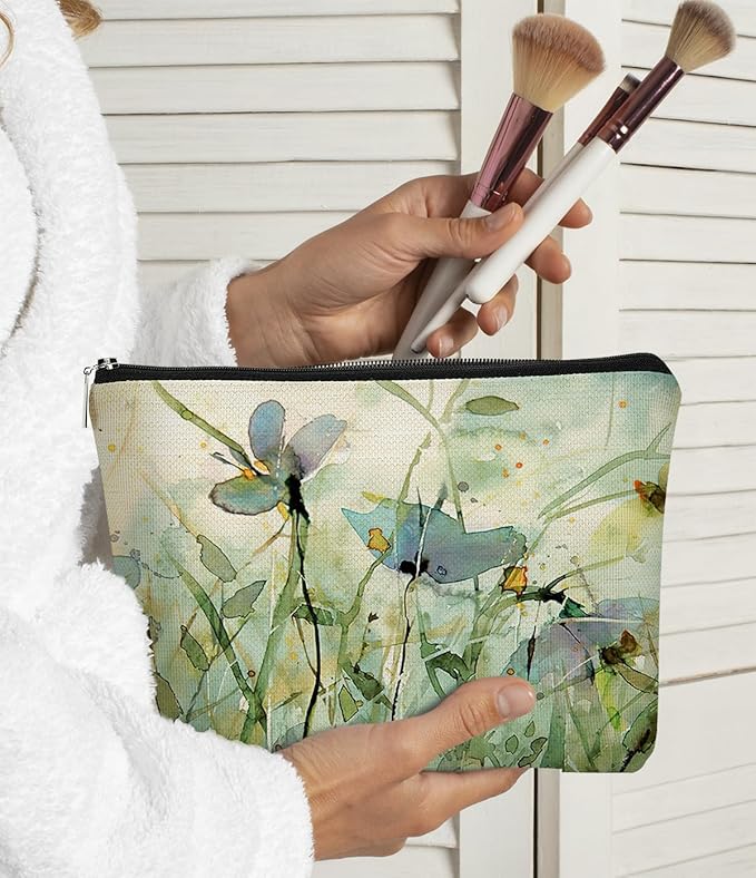 Floral Makeup Bag - Wildflower Cottagecore Vintage Cosmetic Organizer for Women and Girls - Small Aesthetic Flower Design
