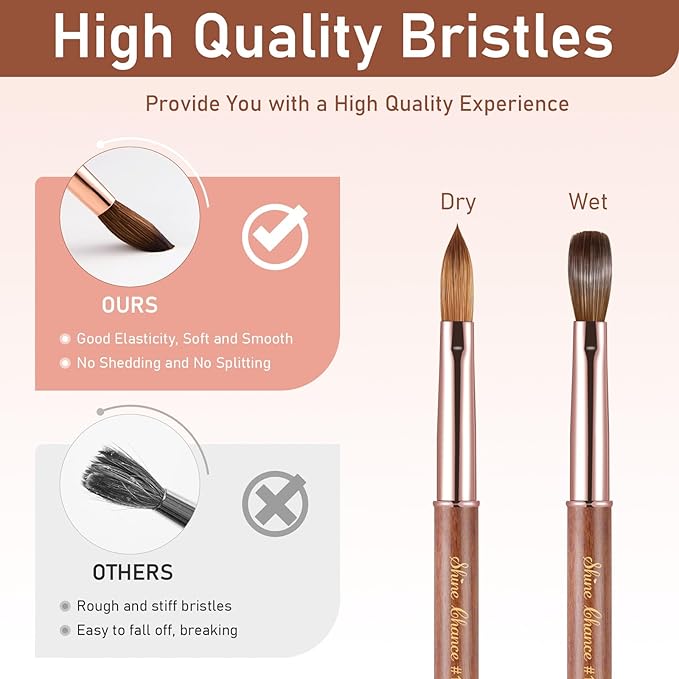 Acrylic Nail Art Brush Size 16, 100% Pure Kolinsky Hair Oval Nail Brush for Acrylic Application, Professional Nail Extension Manicure Tool Wooden Handle Nail Drawing Pen for DIY Home Salon