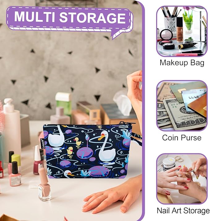 Gloppie Makeup Bag Cute Sunscreen Bag Travel Cosmetic Bag Must Have Purse Essentials Swans