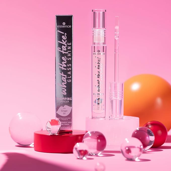 essence | What the Fake! Glass Shine Plumping Lip Filler | Clear Gloss with a High Shine Plumping Effect | Infused with Ginger Oil and Hyaluronic Acid | Vegan, Gluten Free & Cruelty Free