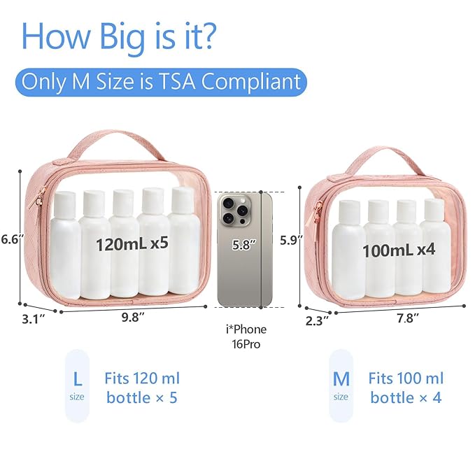 PACKISM Valentines Day Gifts for Him Her - TSA Approved Toiletry Bag - 180° Large Opening Clear Makeup Bags with Handle, Clear Toiletry Bags for Traveling Travel Essentials, Rose Pink