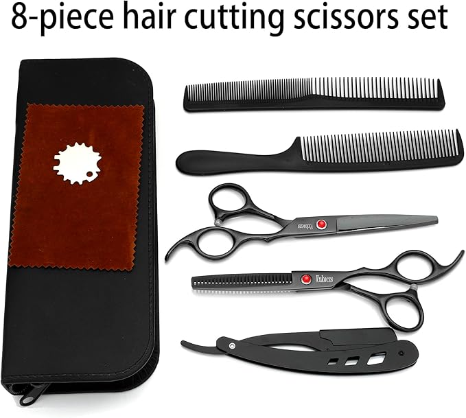 Hair Scissors Professional Set - Steel Barber Shears with Offset Handle, Thinning & Straight Scissors for Salon & Home Hair Cutting
