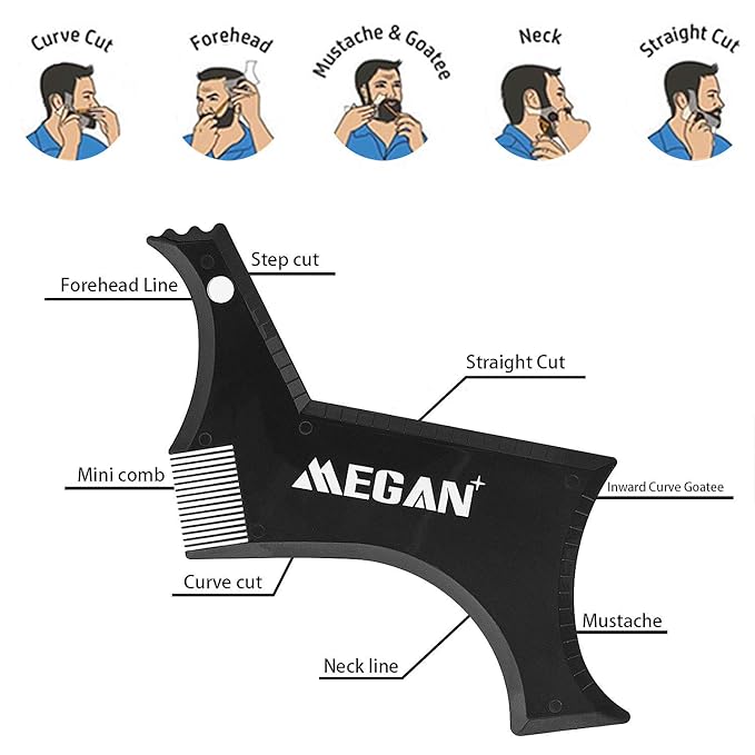 Megan Beard shaping tool,5 piece set beard shaper - include Professional Straight Edge Razor,beard template,10 Count of double edge blades,barber pencil and Stainless steel scissors.