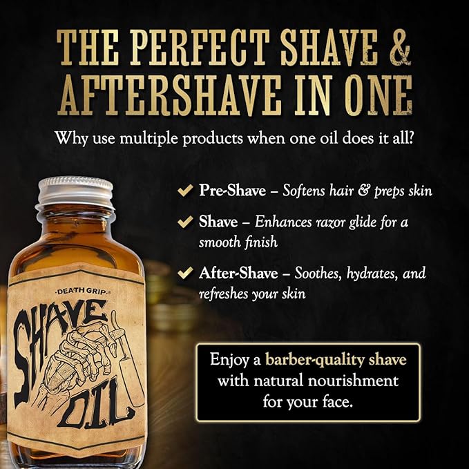 Shave Oil Tea Tree Pre-shave Soften Bristles | For All Natural Razor Glide | Preshave During & AfterShave To Soothe & Soften Skin & Facial Hair by Death Grip | 3oz Bottle | Made In The USA